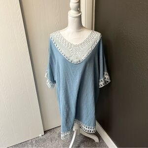 Misslook linen tunic with white lace detail